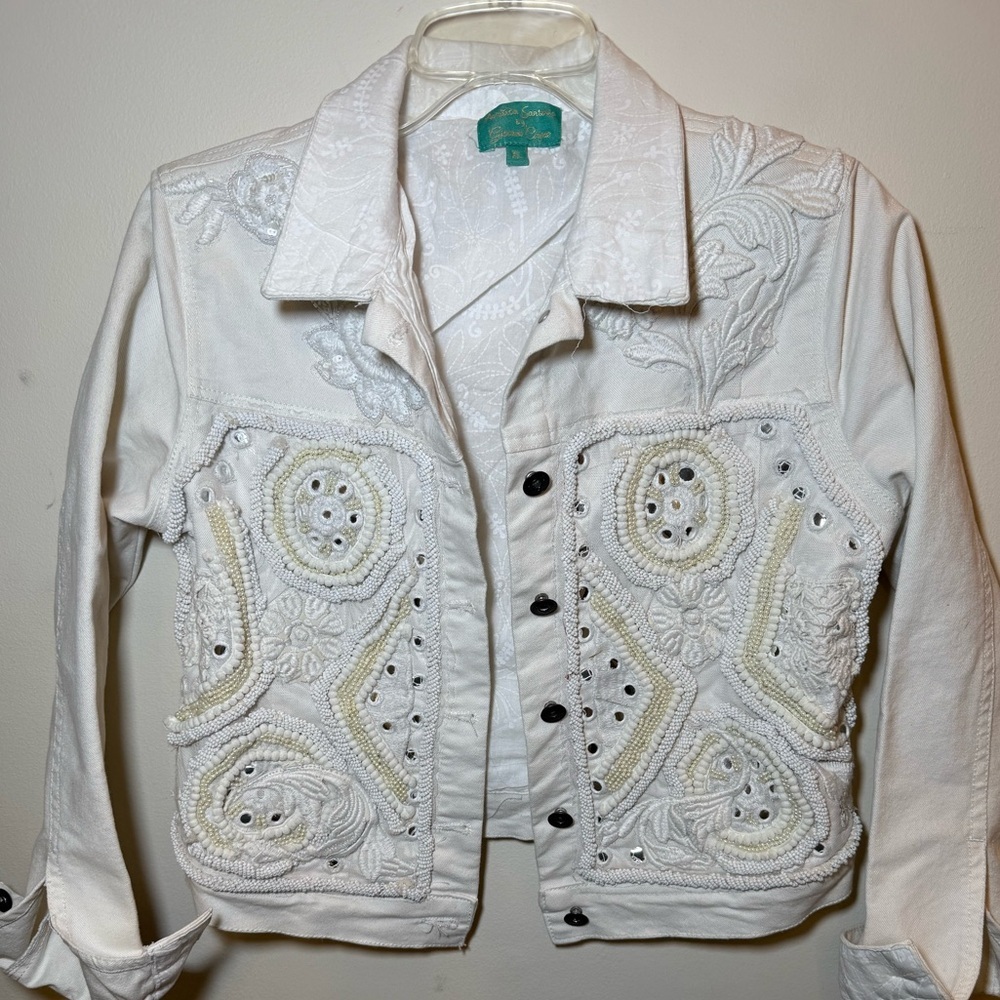 Antica Sartoria By Giacomo Cinque White Beads Embroidery Jacket M Amalfi Coast